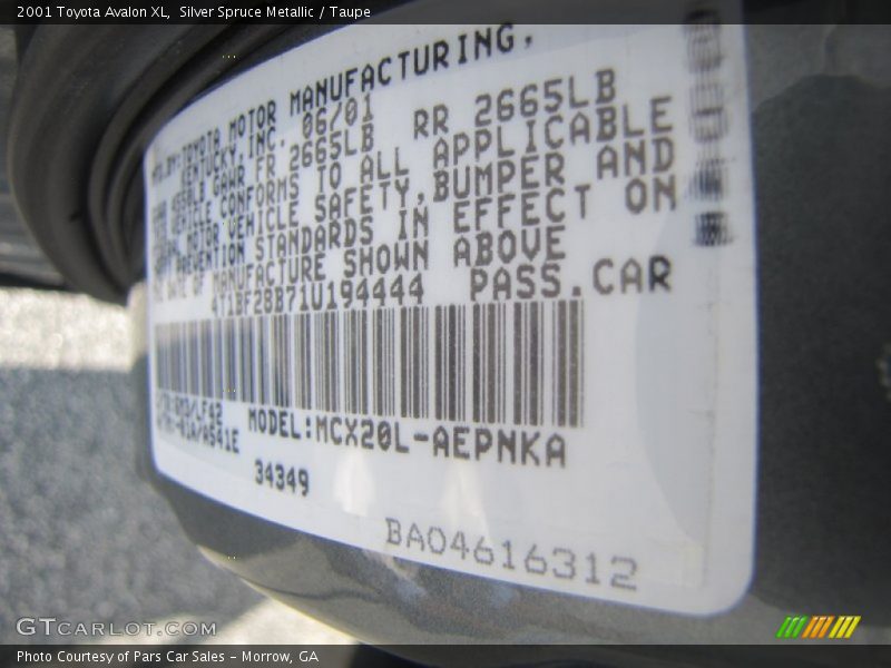 Silver Spruce Metallic / Taupe 2001 Toyota Avalon XL