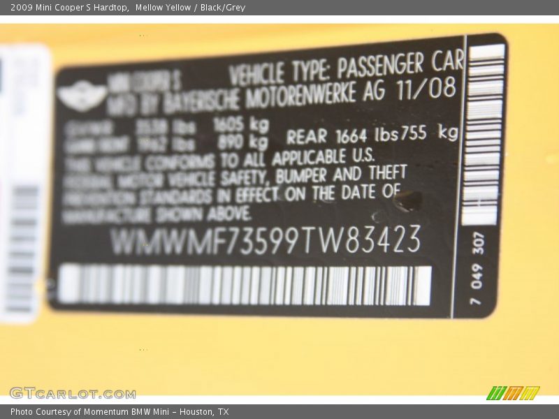 Mellow Yellow / Black/Grey 2009 Mini Cooper S Hardtop