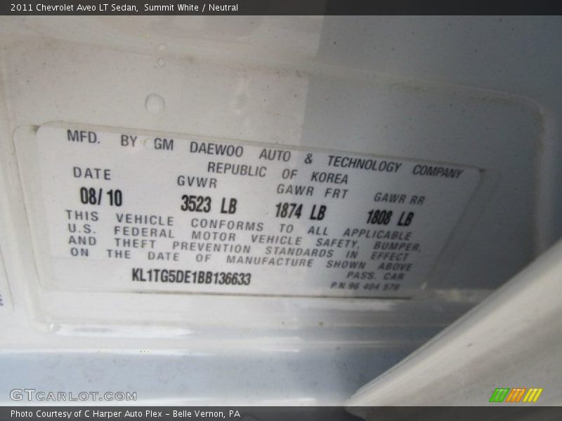 Summit White / Neutral 2011 Chevrolet Aveo LT Sedan