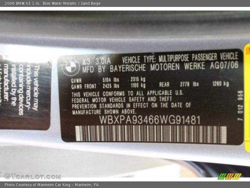 Blue Water Metallic / Sand Beige 2006 BMW X3 3.0i