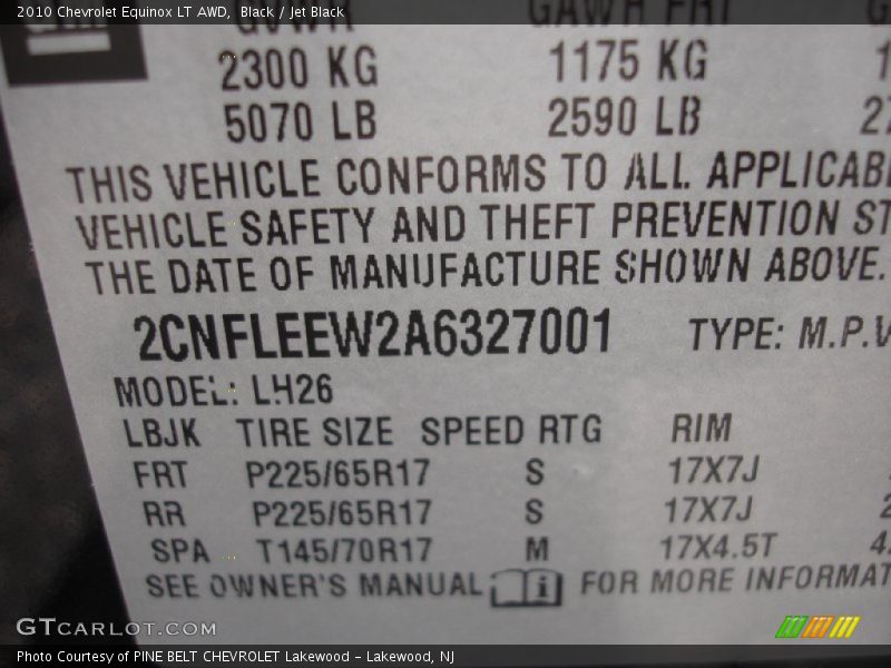 Black / Jet Black 2010 Chevrolet Equinox LT AWD