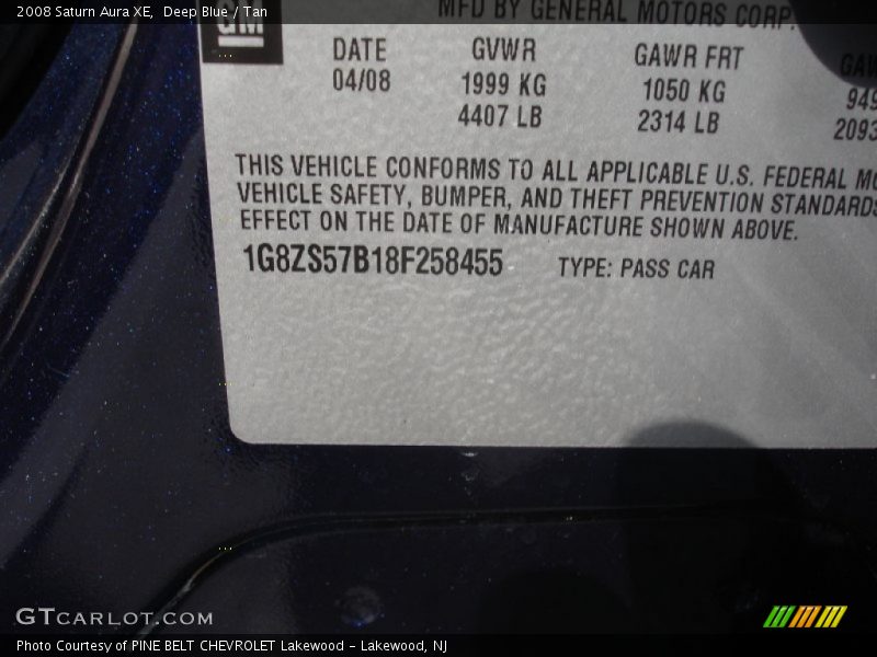 Deep Blue / Tan 2008 Saturn Aura XE