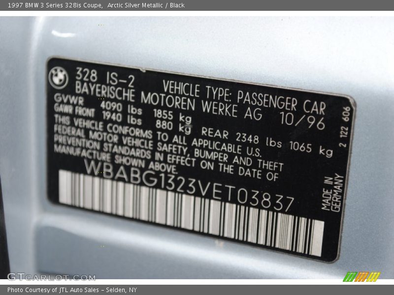 Info Tag of 1997 3 Series 328is Coupe