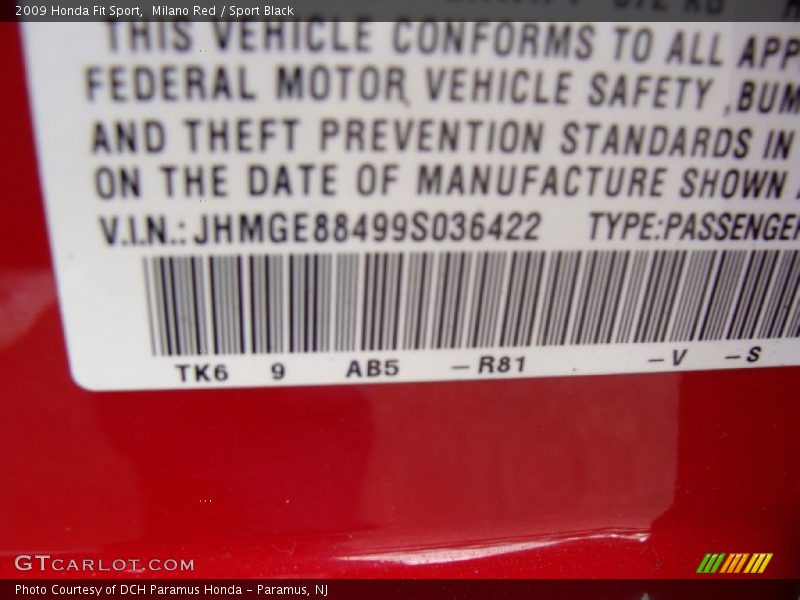 Milano Red / Sport Black 2009 Honda Fit Sport