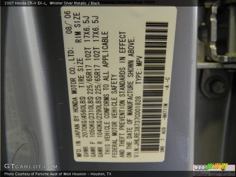 Whistler Silver Metallic / Black 2007 Honda CR-V EX-L