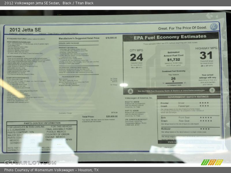 Black / Titan Black 2012 Volkswagen Jetta SE Sedan