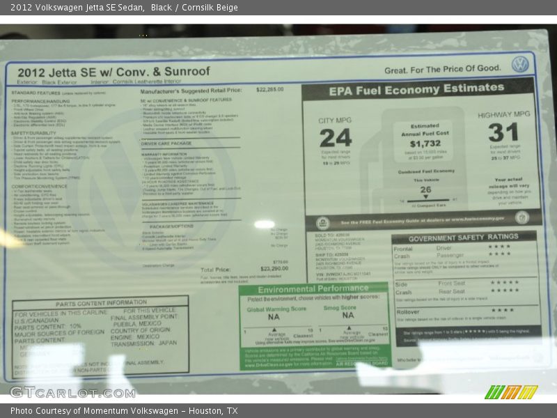 Black / Cornsilk Beige 2012 Volkswagen Jetta SE Sedan