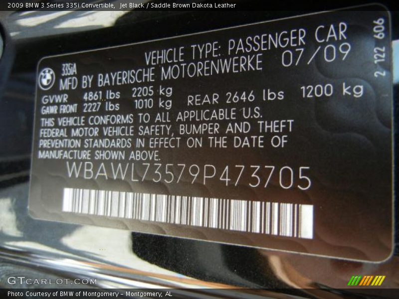 Jet Black / Saddle Brown Dakota Leather 2009 BMW 3 Series 335i Convertible
