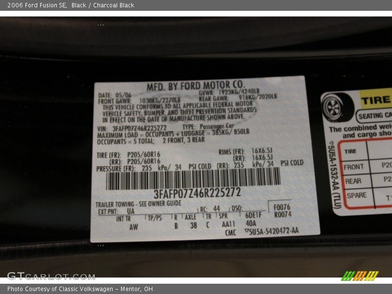 Black / Charcoal Black 2006 Ford Fusion SE
