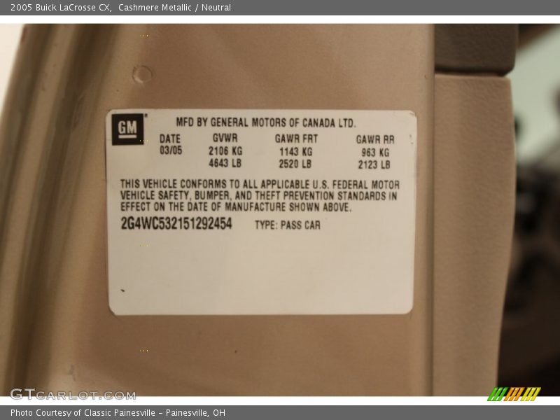 Cashmere Metallic / Neutral 2005 Buick LaCrosse CX