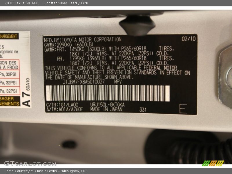 Tungsten Silver Pearl / Ecru 2010 Lexus GX 460