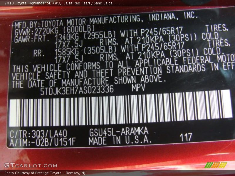 Salsa Red Pearl / Sand Beige 2010 Toyota Highlander SE 4WD
