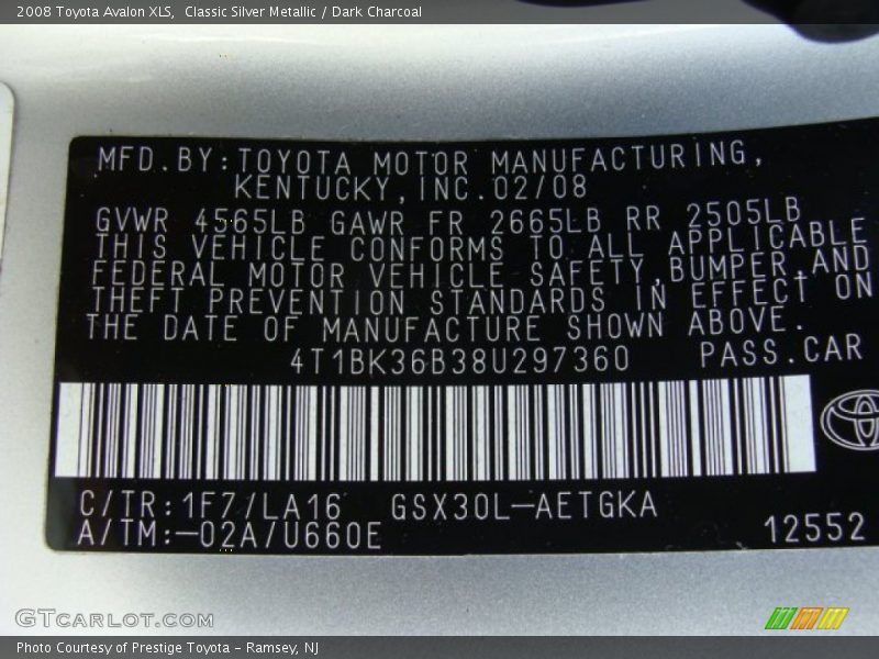 Classic Silver Metallic / Dark Charcoal 2008 Toyota Avalon XLS