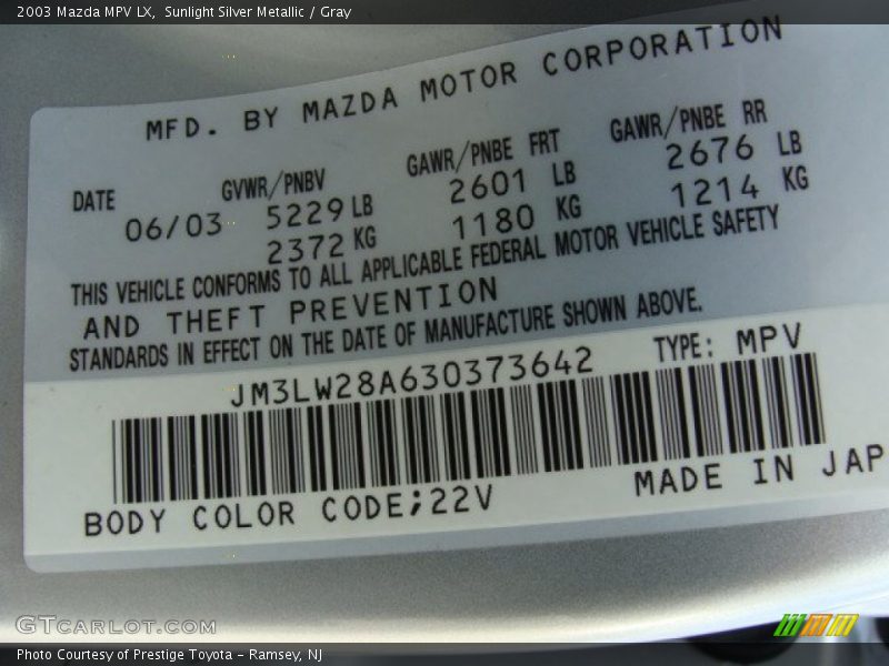Sunlight Silver Metallic / Gray 2003 Mazda MPV LX