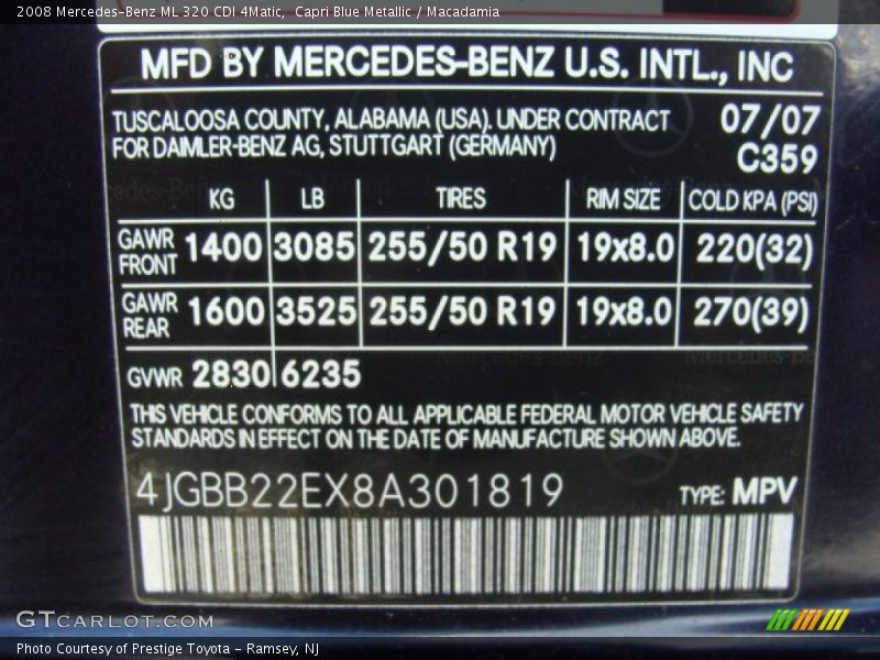 Capri Blue Metallic / Macadamia 2008 Mercedes-Benz ML 320 CDI 4Matic