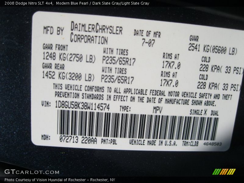 Modern Blue Pearl / Dark Slate Gray/Light Slate Gray 2008 Dodge Nitro SLT 4x4