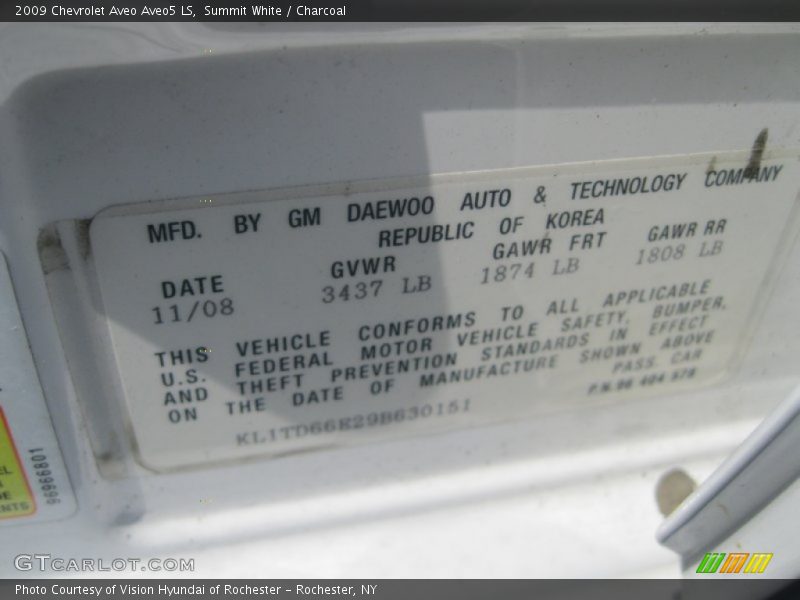 Summit White / Charcoal 2009 Chevrolet Aveo Aveo5 LS