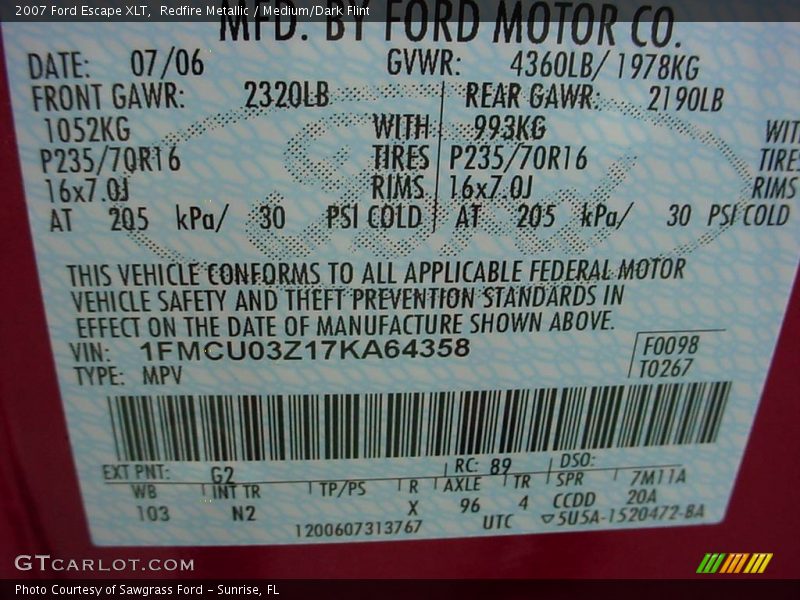 Redfire Metallic / Medium/Dark Flint 2007 Ford Escape XLT