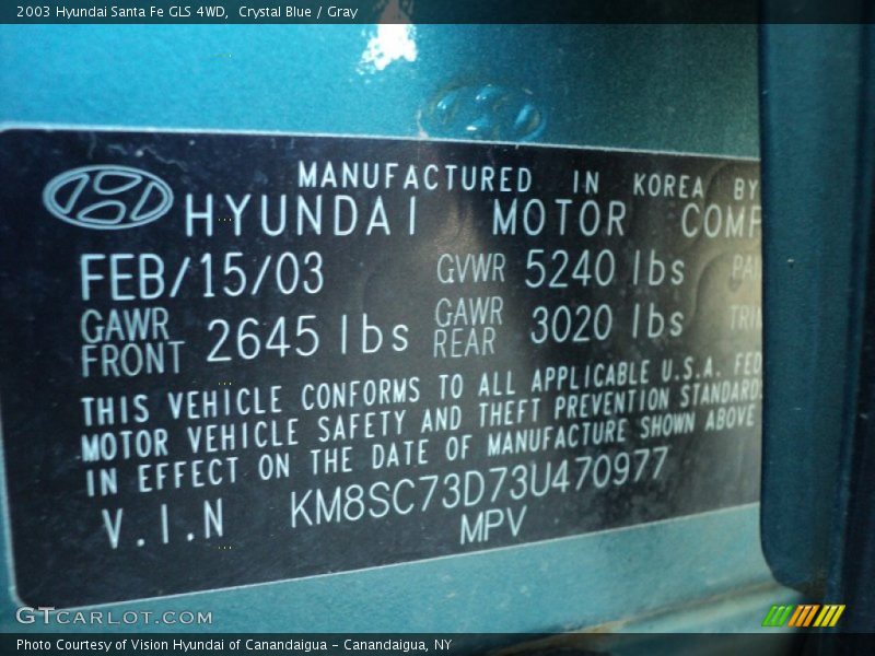 Crystal Blue / Gray 2003 Hyundai Santa Fe GLS 4WD