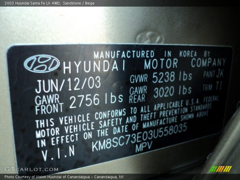 Sandstone / Beige 2003 Hyundai Santa Fe LX 4WD