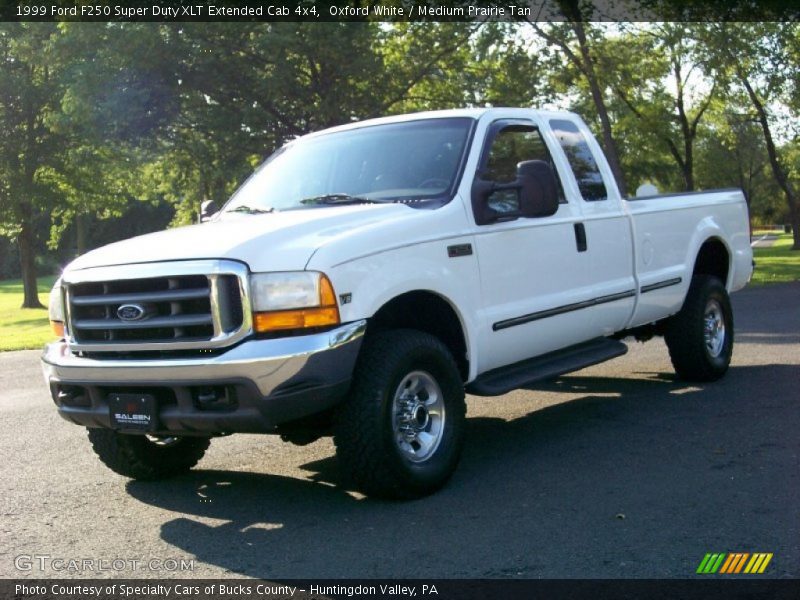 Oxford White / Medium Prairie Tan 1999 Ford F250 Super Duty XLT Extended Cab 4x4