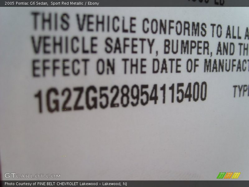 Sport Red Metallic / Ebony 2005 Pontiac G6 Sedan