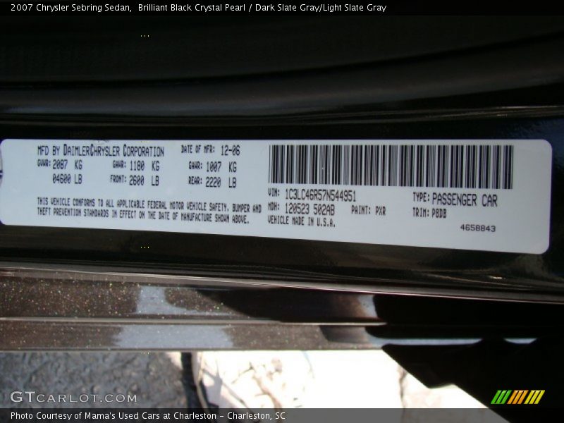Brilliant Black Crystal Pearl / Dark Slate Gray/Light Slate Gray 2007 Chrysler Sebring Sedan