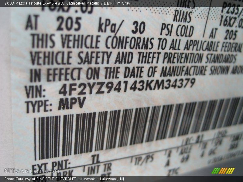 Satin Silver Metallic / Dark Flint Gray 2003 Mazda Tribute LX-V6 4WD