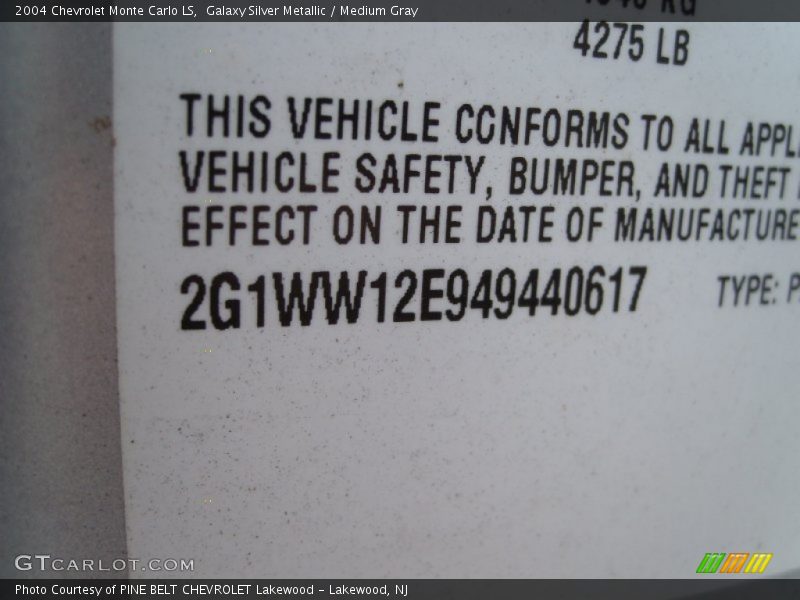 Galaxy Silver Metallic / Medium Gray 2004 Chevrolet Monte Carlo LS
