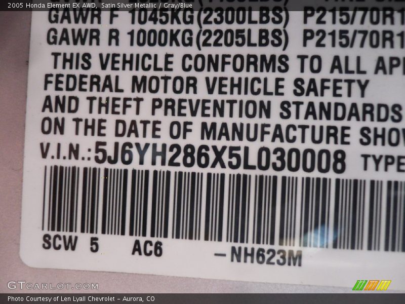 Satin Silver Metallic / Gray/Blue 2005 Honda Element EX AWD
