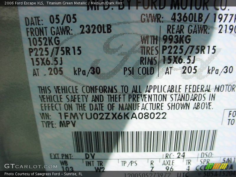 Titanium Green Metallic / Medium/Dark Flint 2006 Ford Escape XLS