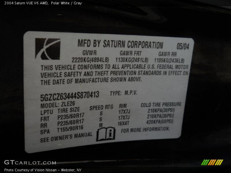 Polar White / Gray 2004 Saturn VUE V6 AWD