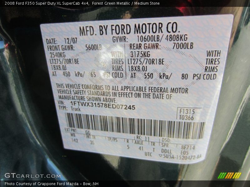 Forest Green Metallic / Medium Stone 2008 Ford F350 Super Duty XL SuperCab 4x4