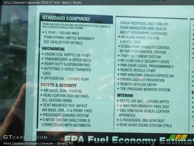  2011 Suburban 2500 LT 4x4 Window Sticker