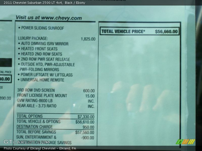  2011 Suburban 2500 LT 4x4 Window Sticker