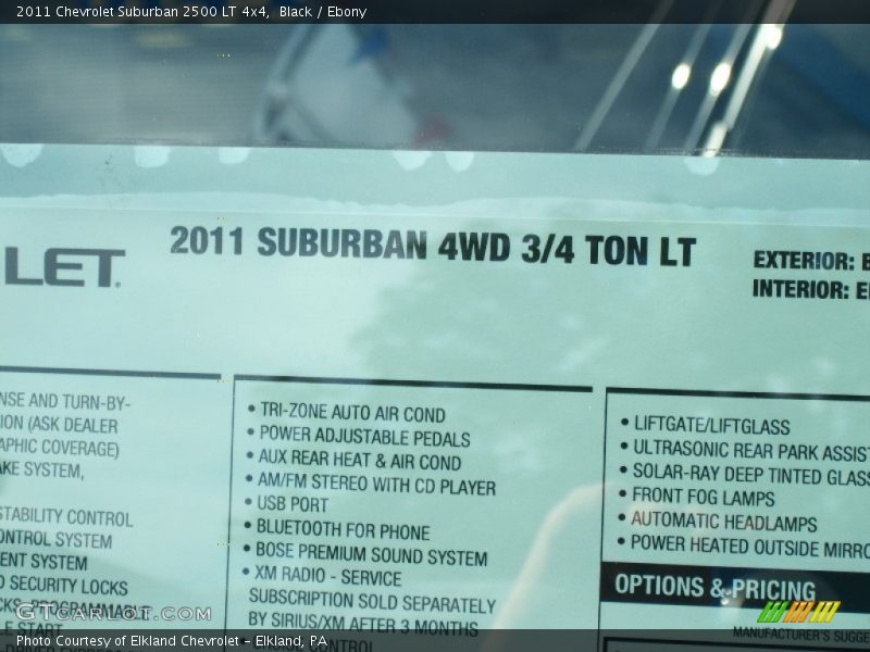  2011 Suburban 2500 LT 4x4 Window Sticker