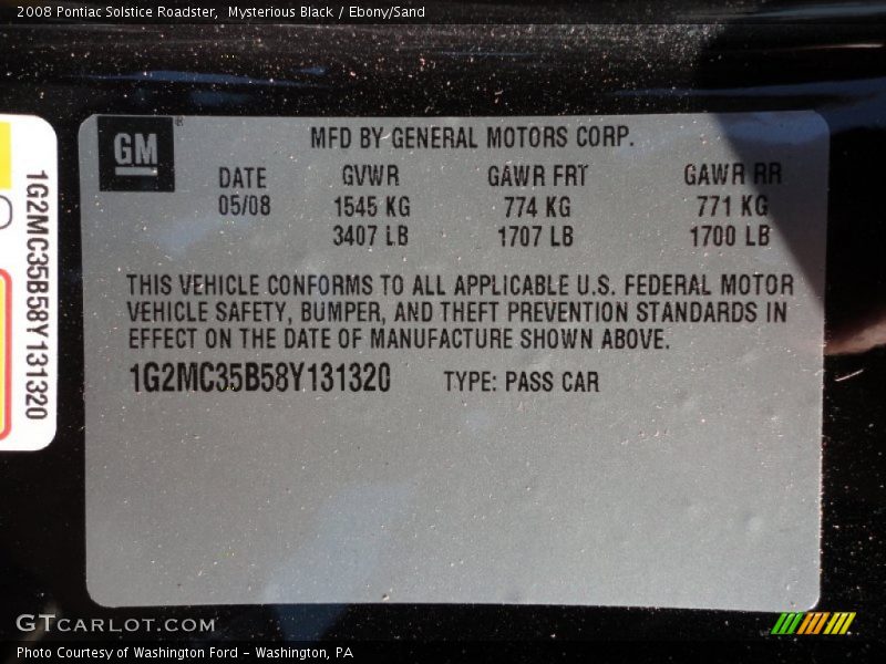 Mysterious Black / Ebony/Sand 2008 Pontiac Solstice Roadster