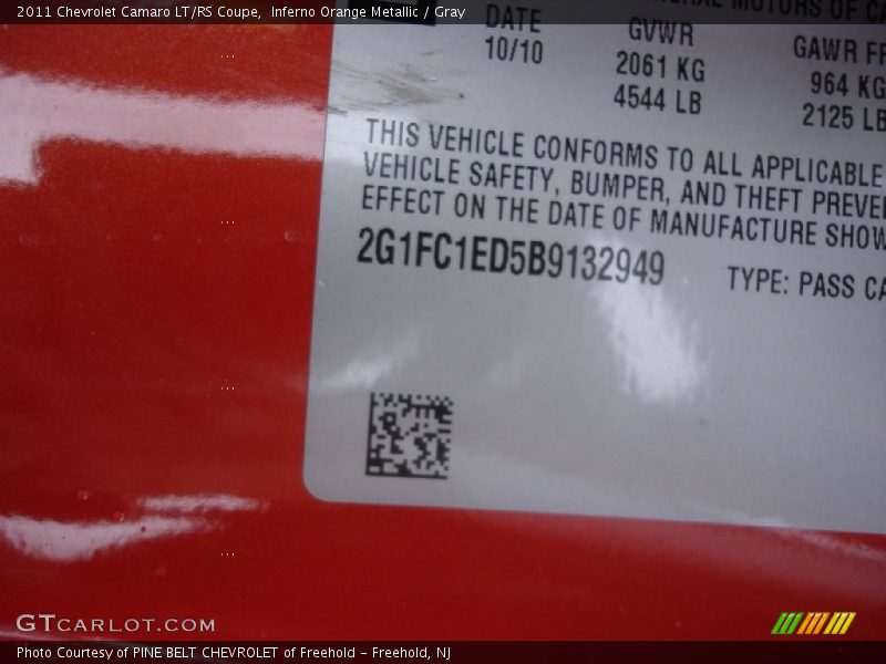 Inferno Orange Metallic / Gray 2011 Chevrolet Camaro LT/RS Coupe