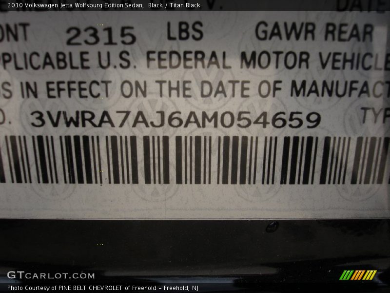 Black / Titan Black 2010 Volkswagen Jetta Wolfsburg Edition Sedan