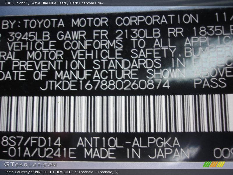 Wave Line Blue Pearl / Dark Charcoal Gray 2008 Scion tC