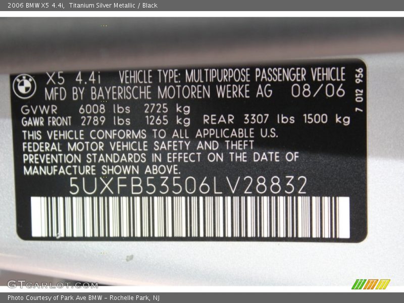 Titanium Silver Metallic / Black 2006 BMW X5 4.4i