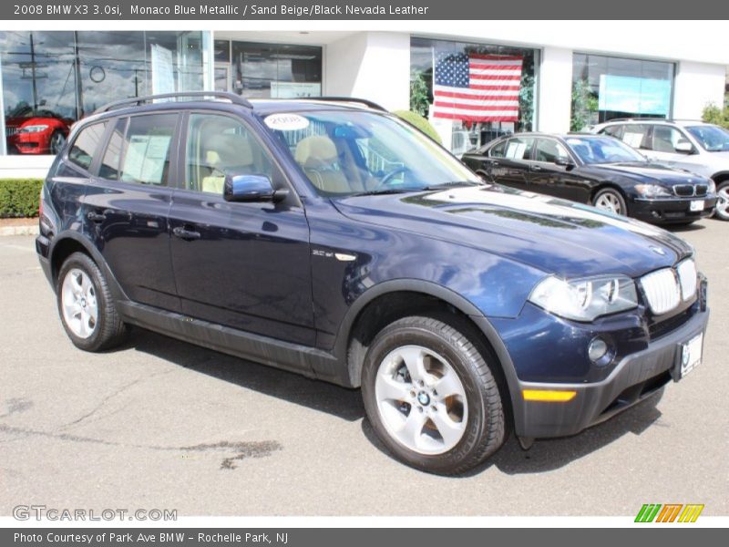 Monaco Blue Metallic / Sand Beige/Black Nevada Leather 2008 BMW X3 3.0si