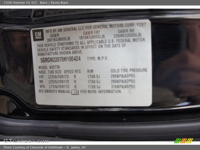 Black / Ebony Black 2008 Hummer H2 SUT