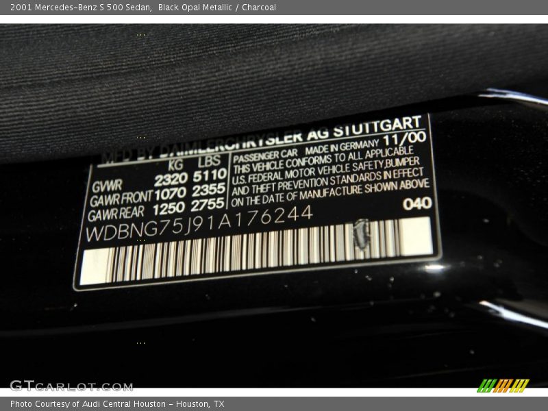 Black Opal Metallic / Charcoal 2001 Mercedes-Benz S 500 Sedan