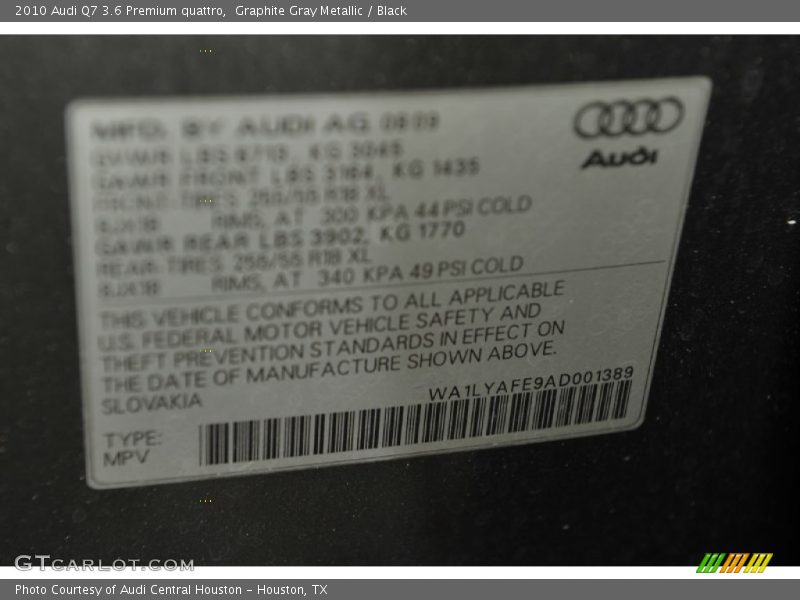 Graphite Gray Metallic / Black 2010 Audi Q7 3.6 Premium quattro