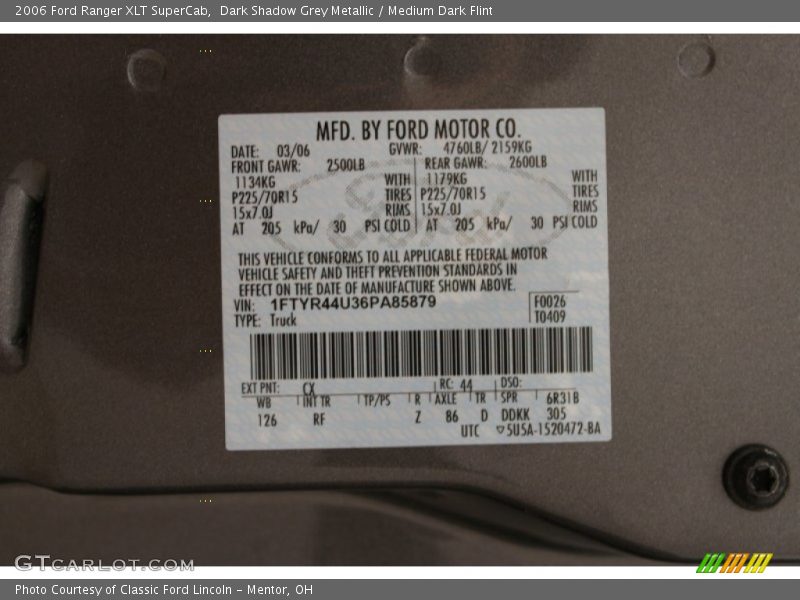 2006 Ranger XLT SuperCab Dark Shadow Grey Metallic Color Code CX
