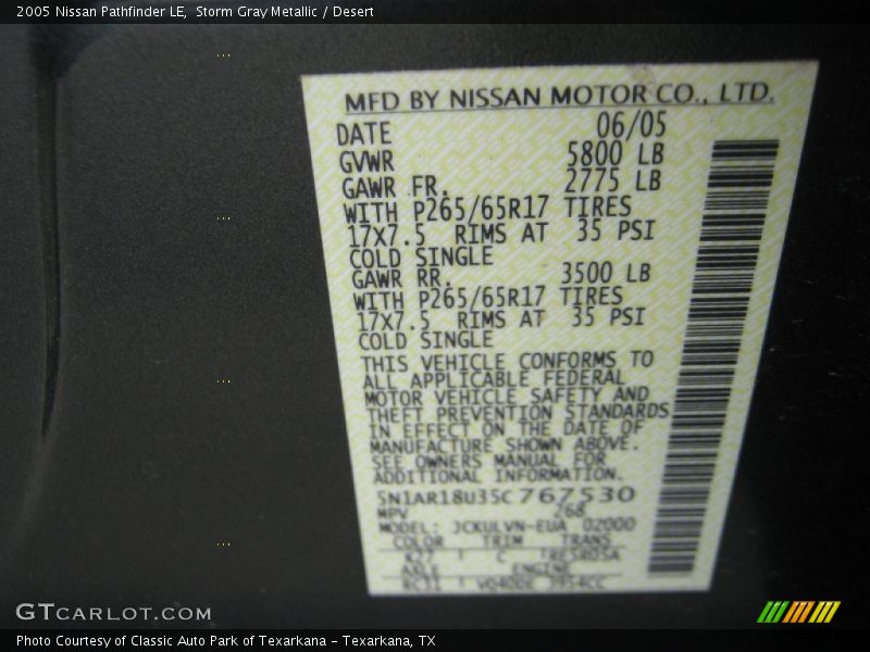 Storm Gray Metallic / Desert 2005 Nissan Pathfinder LE