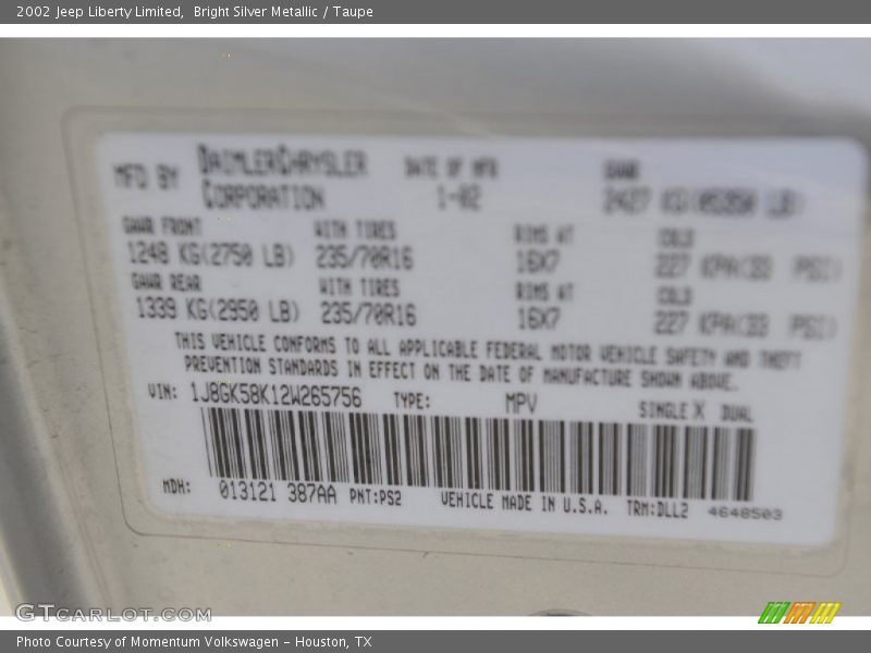Bright Silver Metallic / Taupe 2002 Jeep Liberty Limited