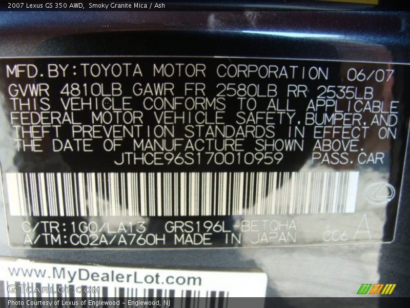 Smoky Granite Mica / Ash 2007 Lexus GS 350 AWD
