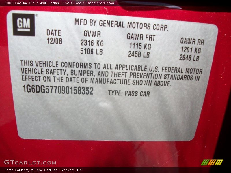 Crystal Red / Cashmere/Cocoa 2009 Cadillac CTS 4 AWD Sedan